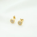 Gold plated stainless steel round stud earrings with pavé zircon settings for women - Round Gold