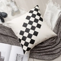 Luxury cream leather pillow cover with black woven checkerboard pattern detail - Black Series Faux Leather Pillow Cover 06 (Woven Design)
