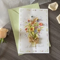 Handmade dried flower greeting card with light green envelope and small twine bow tie - Style 4-A Special Wish Bouquet
