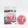 Pink plush baby powder puff with a satin bow and clear zipper packaging case - Bag Packaging / Pink