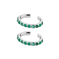 Macro detail of S925 silver ear cuffs with emerald green cubic zirconia inlay set - 24K / Silver Base - Green Zirconia (JQH0043-SS-6)