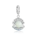 Luminous S925 sterling silver shell charm with a round white pearl and blue enamel - Shell Pearl Charm(SCC2749)