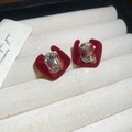 Boucles d'oreilles vintage en velours rouge avec pierre rectangulaire et placage en or - 72# Losange Velours Rouge Inrusté de Gros Diamant (925 Sterling Silver Earring Post)