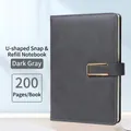 B5 dark gray PU leather business notebook with secure metal U-shaped buckle closure - B5 Dark Grey Metal Buckle