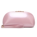 Pink patent leather shell-shaped makeup bag with glossy finish and metal zipper - Pink