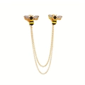 Spilla a catena con ape dorata con strisce gialle e strass bianchi scintillanti - Ape in Strass Oro (DZ-246)