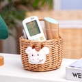 Panier de rangement en osier fait main avec motif peluche vache blanche pour déco - Petit Panier Mural Semi-circulaire