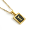 18K gold plated necklace featuring square black pendant with letter I and beaded border - Letter I (Includes Chain)