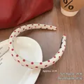 Vintage white headband with red polka dots featuring a sponge-padded 2cm wide design - White Medium-2cm