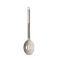 Beige silicone slotted spoon with stainless steel handle for modern kitchen sets - Slotted Spoon