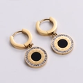 Pendientes de oro de 18k con números romanos, disco negro y cristales brillantes para mujer - Estilo de Colgante Redondo con Números Romanos / Dorado