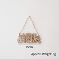 Wooden Merry Christmas cutout sign with star and natural jute rope for rustic home decor - 15cm Gold Letter