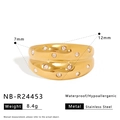 Bague géométrique chic de 12 mm en acier inoxydable doré avec pierres CZ - Design Multi-Diamants en Grille d'Abeille (NB-R24453)