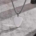 Polished stainless steel guitar pick pendant necklace on a silver ball chain with stone background - Guitar Pick Shape / Steel
