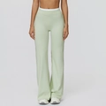 Pantalon de yoga évasé vert clair à taille haute avec ceinture contrastée et coupe slim - Vert Menthe