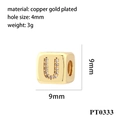 18K gold plated copper square cube bead with letter U for custom bracelet making - Letter U