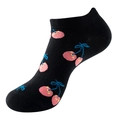 Men and women black cotton ankle socks featuring cute pink cherry fruit patterns - One Size (36-44) / C50 Black Cherry