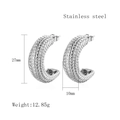 Polished silver stainless steel C-shaped earrings with woven wheat texture for women - Silver Wheat Braided Texture