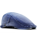 Classic washed blue denim flat cap with adjustable bronze metal buckle for men and women - Adjustable / Medium Denim Blue