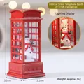 Christmas snowman in red telephone booth with LED lighting, 12cm height festive decor - Red Interior Phone Booth - Snowman