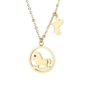 Golden titanium steel necklace featuring a rocking horse pendant and a small horse charm - Gold Rocking Horse Style (KN196875-K)