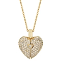 Collar con colgante de corazón dorado para mujer con cristales y cadena fina de eslabones - Dorado