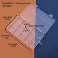Detailed view of 15-compartment plastic storage box with dimensions 17.4x9.8x1.9cm - 15 Fixed Compartments with Double Buckle (17.4*9.8*1.9cm)