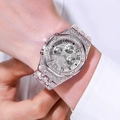 Silver luxury chronograph watch with full diamond setting and octagonal bezel - Silver