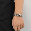Silver stainless steel Cuban link bracelet for men featuring a thick curb chain design - Steel Color (Width 18mm) / Bracelet 7 Inches (17.78cm In Length)