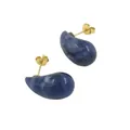 Natural sodalite teardrop earrings with golden metal studs on a white background - Royal Blue