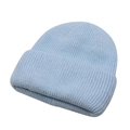 Detail of light blue ribbed knit beanie with wide folded cuff on white background - One Size / Sky Blue