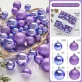 44pcs purple Christmas ball ornament set in matte and glitter finishes with storage box - Purple