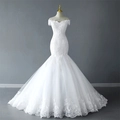 Elegante witte zeemeermin trouwjurk met kant en tule sleep voor een luxe uitstraling - US 2 / Wit