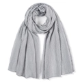 Elegant grey pleated cotton linen scarf with waffle texture displayed on white background - 180*85CM / Gray
