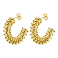 Polished gold plated stainless steel spiral C-shaped hoop earrings with butterfly backs - Spring No.3 Gold Color