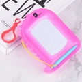 Pink mini magnetic drawing board toy with red carabiner and blue pen for children - Dinosaur Transparent Pink Board