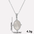 Detail view of 304 stainless steel oval pendant with white shell inlay, size 24x15mm - Silver White Mother Of Pearl Necklace (S2002-S-W-N22)