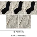 5-pack ballet style socks in 3 black and 2 white pairs with fine ribbed texture - 5 Pairs / Black 3 + White 2