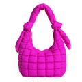 Stylish hot pink quilted cloud bag with padded knotted shoulder strap and zipper closure - Rose Red