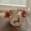 Christmas wooden candle holder with glass cup, reindeer engraving, pine cones, and berries - Reindeer Style (Without Candle)