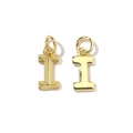 Detail of two gold-plated letter I charms with cubic zirconia for DIY jewelry - Letter I