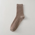 Classic ribbed crew socks for men in dark brown cotton fabric with elastic cuffs - One Size / Khaki
