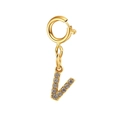 Pendente lettera V placcato oro 14k con micro-zirconi e chiusura ad anello a molla - Ciondolo Lettera V in Zirconia (senza catena)