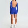 Royal blue long sleeve yoga jumpsuit featuring a deep U-shaped open back design - S / Klein Blue