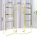 Three-panel gold metal jewelry rack showing 28cm height and 10cm width dimensions - 3-sided Earring Necklace Rack / Gold