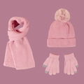 Conjunto de invierno rosa para niños con gorro de pompón, bufanda y guantes - Talla única / Rosa
