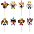 Set aus 8 Geburtstagskuchen-Toppern mit Hundemotiven und verschiedenen Party-Accessoires - 8er-Set kleine Topper