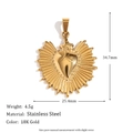 18K gold plated stainless steel heart sunburst pendant with dimensional measurements - Heart Pendant