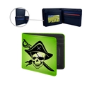 Cartera de hombre verde neón con estampado de calavera pirata negra y sables cruzados - Sables de Calavera de Pirata Verde