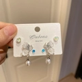 Detailed set of 925 silver earrings with pearls, blue stones and iridescent hearts - 22# White Butterfly (6 Pairs)